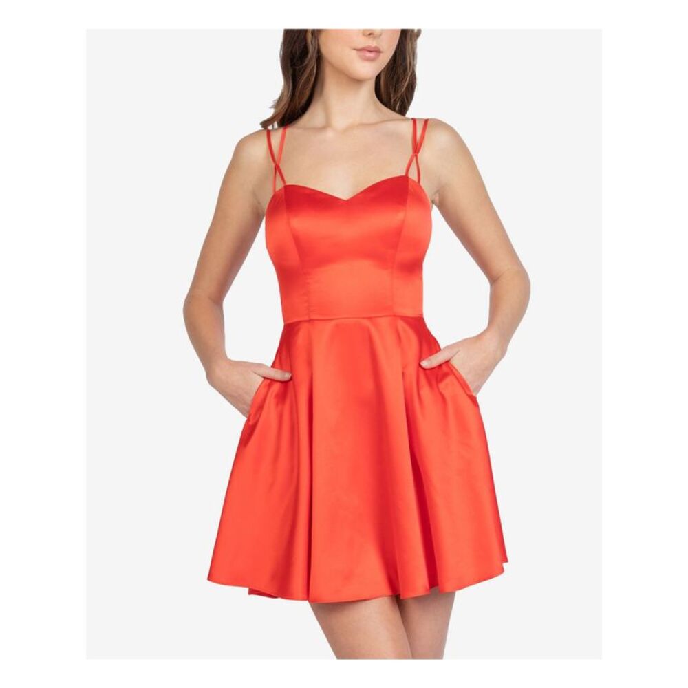 B DARLIN Womens Fit + Flare Short Dress Red Spaghetti Strap Cocktail Juniors 7\8